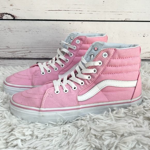 Vans Sk8 Hi Pink and White Canvas High-Top Sneakers Unisex 8 Men - 9.5 Women - Picture 1 of 15